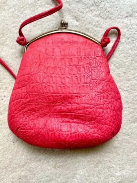 Vintage 1980s Red Leather Crocodile Embossed Purse - Picture 4 of 12